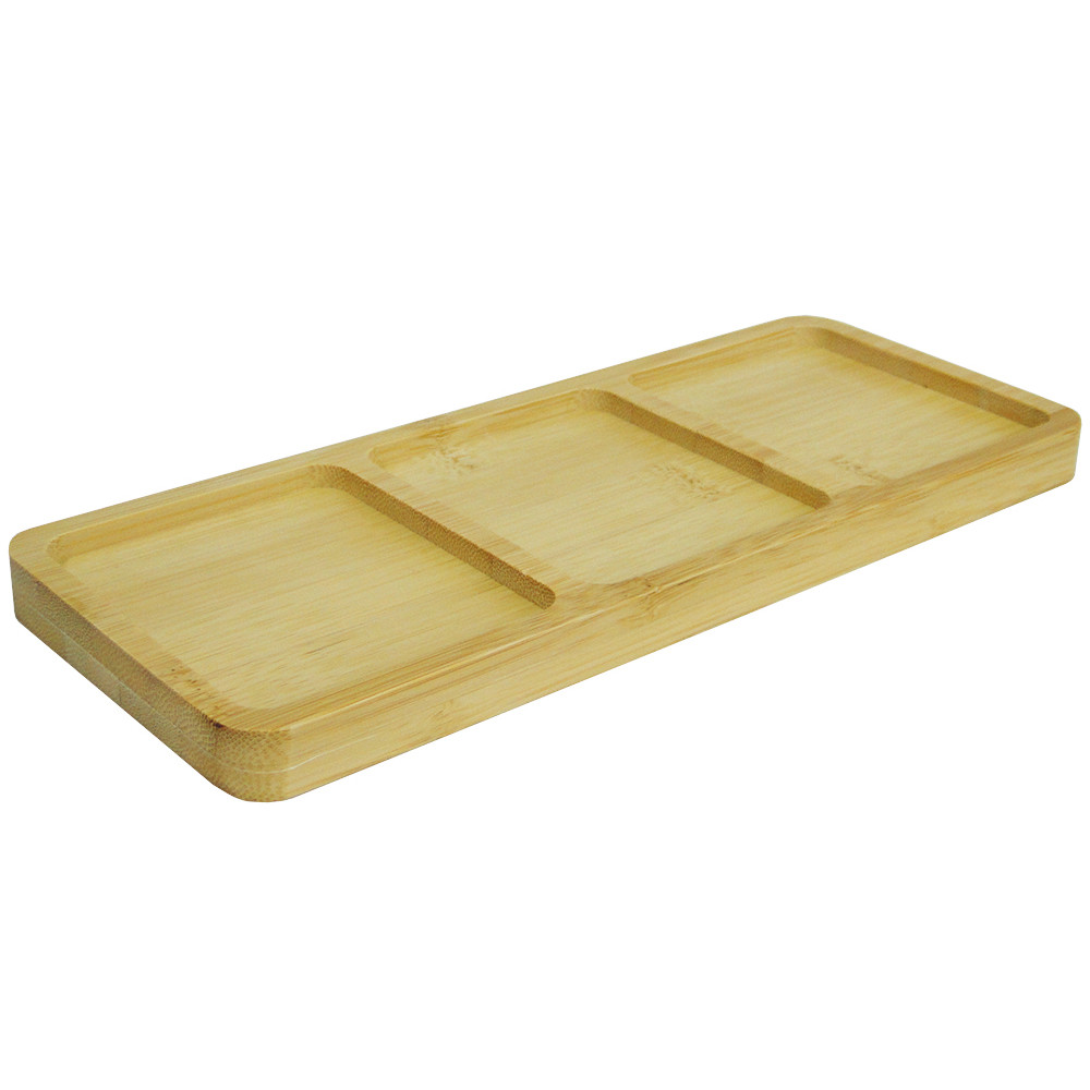 Bandeja Petisqueira de Bambu Retangular Com 3 Divisórias 25x10cm