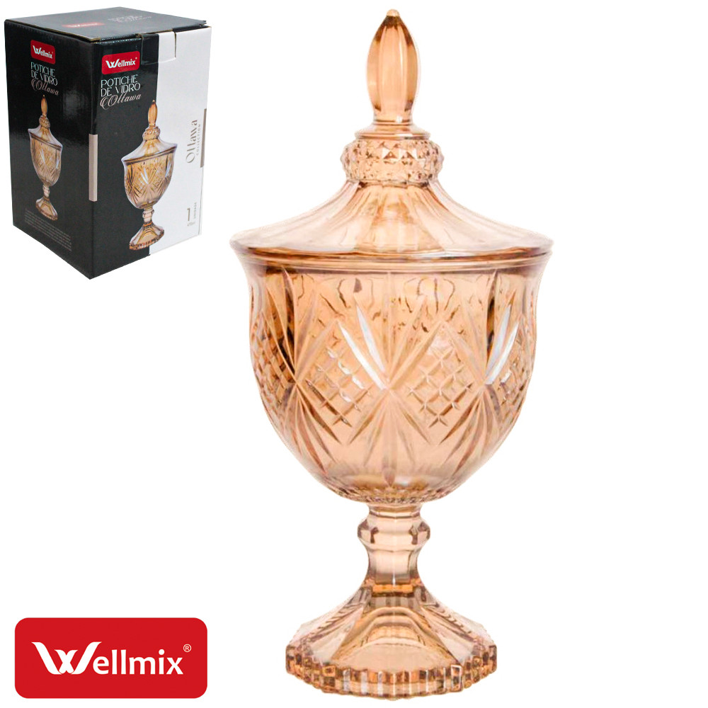 Bomboniere de Vidro Com Pé e Tampa Ottawa Ambar 470ml 24,5x11,5cm de Ø