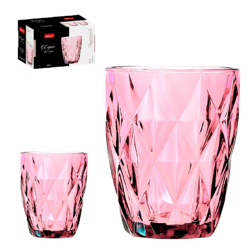 Jogo de Copo de Vidro Diamante Diamond Rosa C/ 4 Pçs 270ml