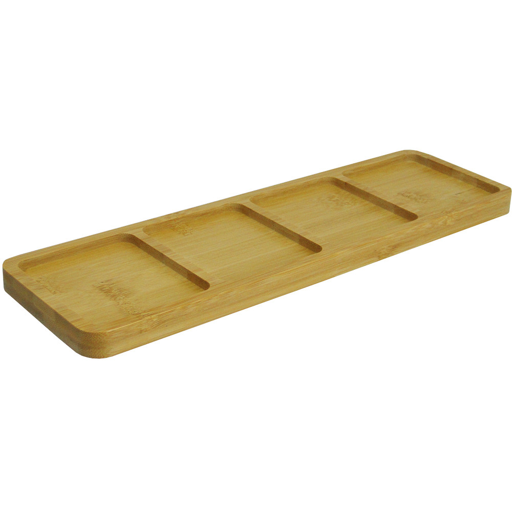 Bandeja Petisqueira de Bambu Retangular Com 4 Divisórias 33x10cm