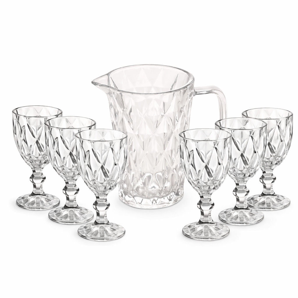 Jogo de Taça de Vidro 340ml + Jarra de Vidro 1 Litro Diamante