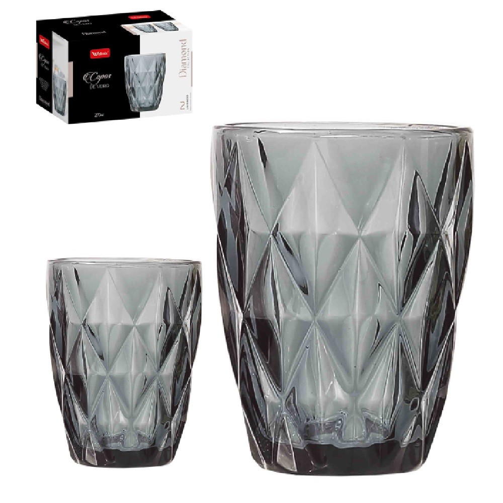 Jogo de Copo de Vidro Diamante Diamond Fume C/ 2 Pçs 270ml