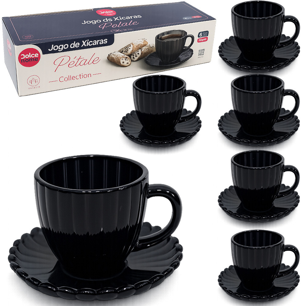 Jogo de Xícara de Vidro Para Café Pétale Preta 12 Peças 100ml
