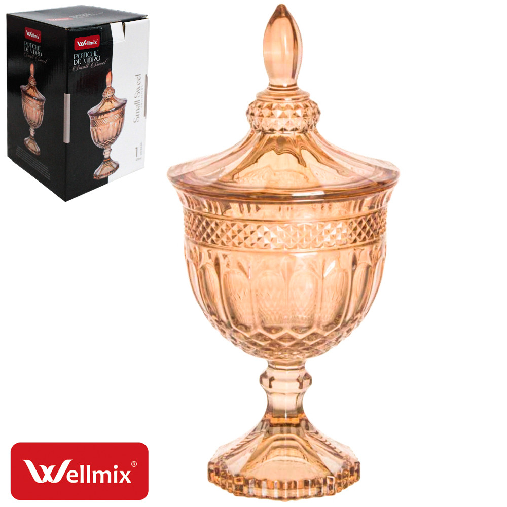 Bomboniere de Vidro Com Pé e Tampa Small Sweet Ambar 470ml 24,5x11,5cm de Ø