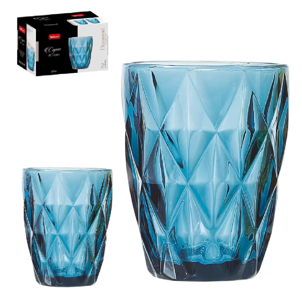 Jogo de Copo de Vidro Diamante Diamond Azul C/ 6 Pçs 270ml