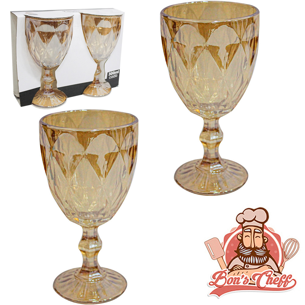 Jogo de Taça Vidro para Água Vinho Diamante 2 Pçs 300ML