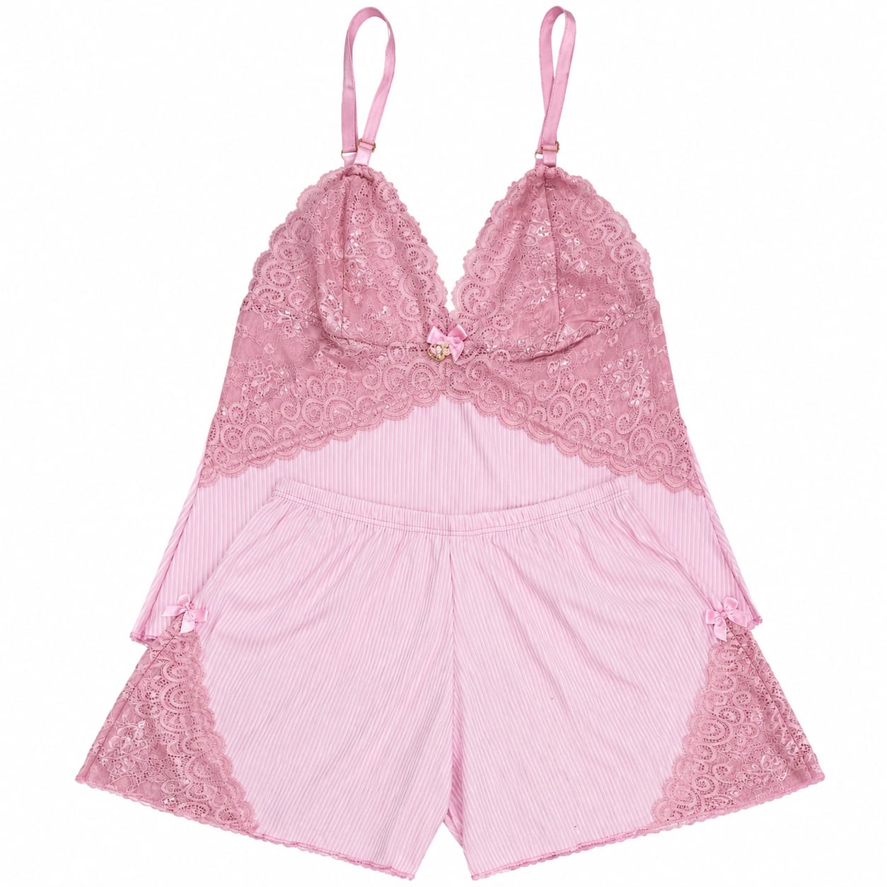 Pijama Feminino Baby Doll Canelado com Renda