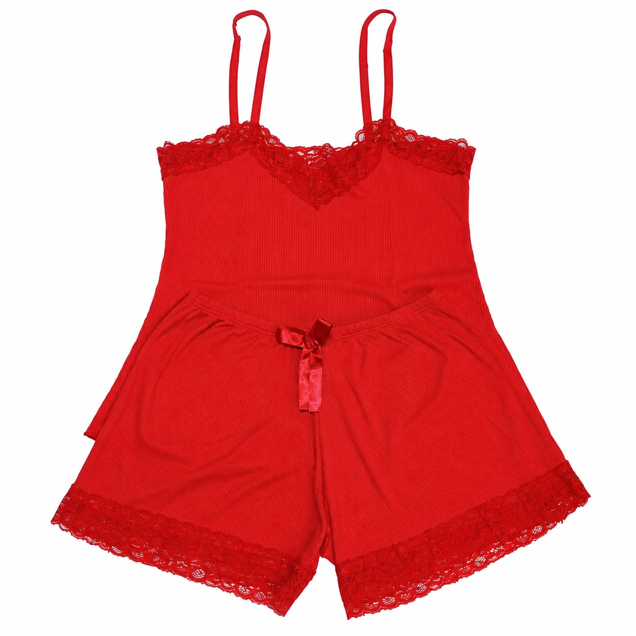 Pijama Feminino Baby Doll Canelado com Renda Amanda