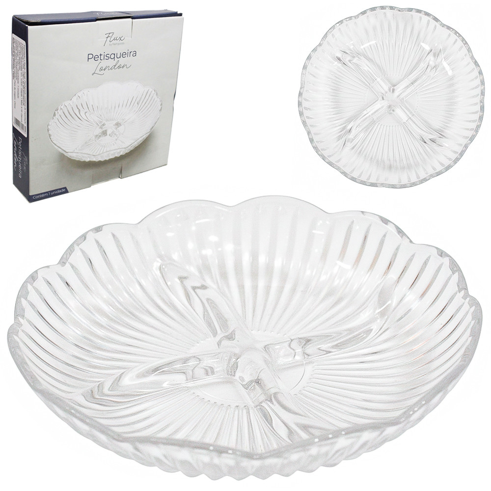 Petisqueira de Vidro Redonda Com 4 Divisórias London Flux 18,3cm de Ø